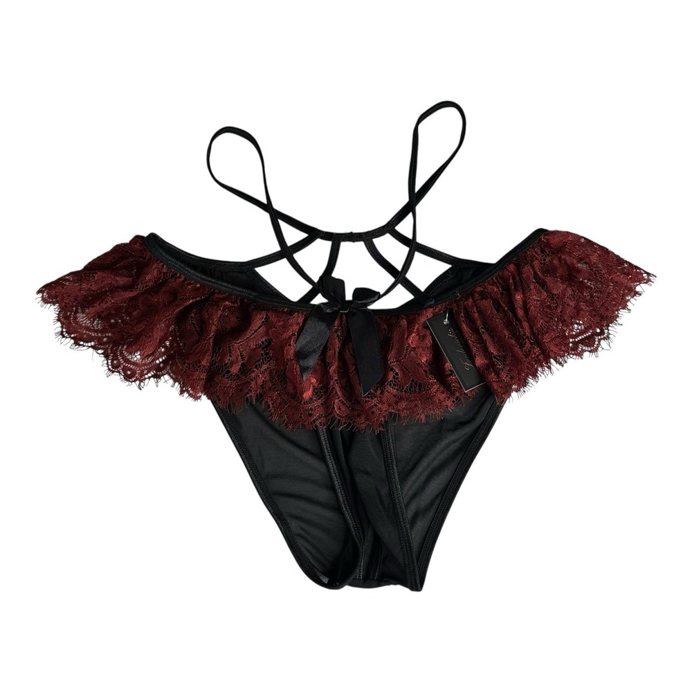 Frederick's of Hollywood‎ Burgundy Black Lace Lingerie Panty Size 1X